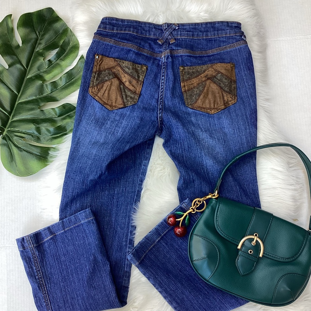 Vintage Y2K Low Rise Jeans Suede Pockets Chi by Falchi Blue Boot Cut Jeans 6 - Picture 5 of 12